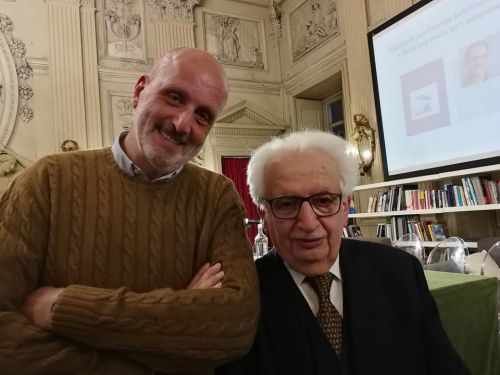 Marco Scardigli e Bruno Gambarotta durante l'annuncio dei vincitori al Premio Selezione Bancarella 2019 al Circolo dei lettori di Torino il 19 marzo .