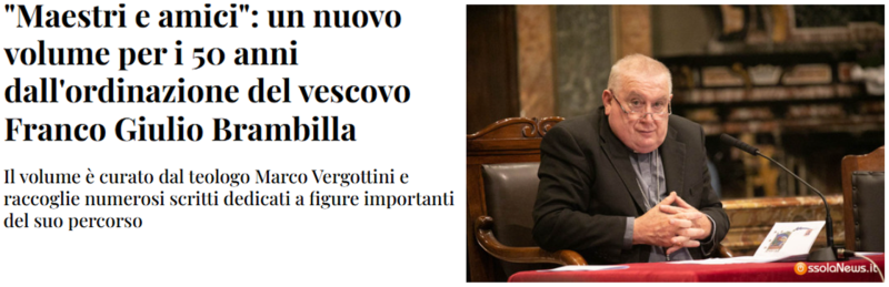 "Maestri e amici": un nuovo volume per i 50 anni dall'ordinazione del vescovo Franco Giulio Brambilla